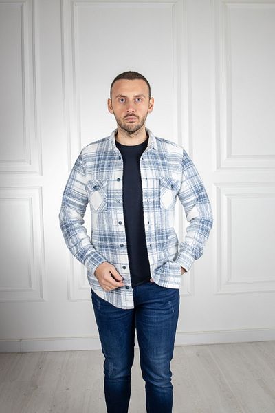 Sarar Cămașă de lumberjack cu buzunar dublu, în carouri, albastru și alb