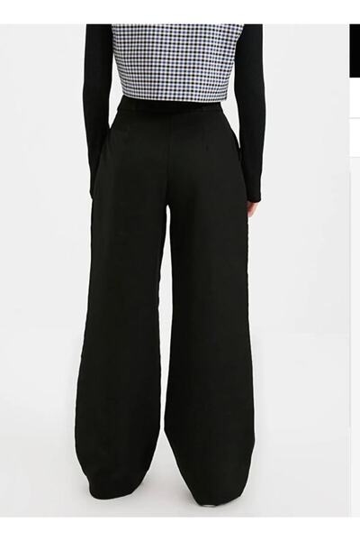 LAMİRA Yüksek Bel Bol Paça Kumaş Pantolon - Siyah