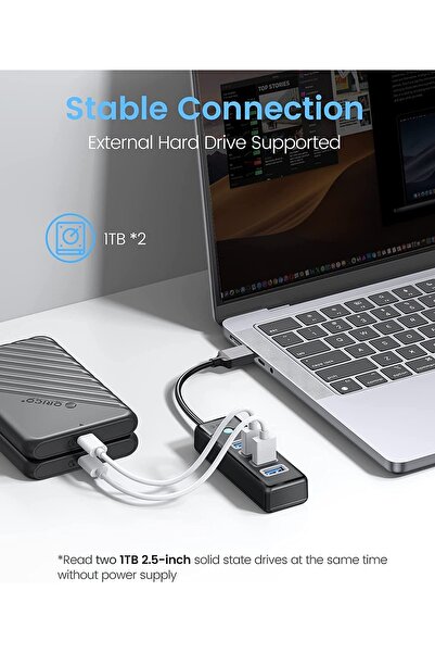 Orico Usb3.0 4 Portlu 5gbps Çoklu Usb Bağlantı Noktası Çoklayıcı Hub, 1m, Siyah, Pw4u-u3-10-bk