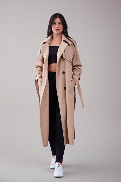 Heggo Cool Kadın Vizon Oversize Trençkot