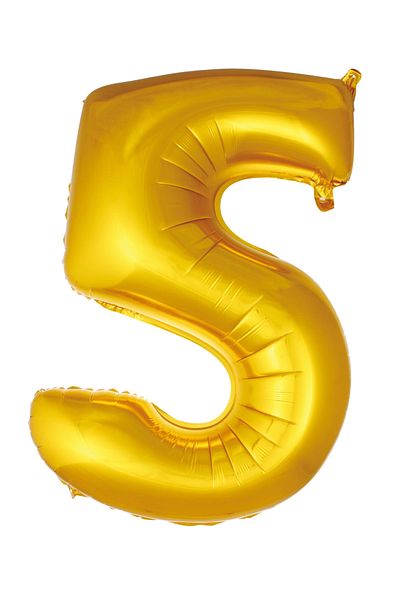 Party City 100 Cm Gold Golden Yellow Large Foil 5 Number Balloon 40inc
