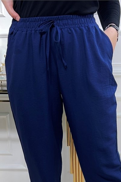 Aşkı Endam Miraç Narrow Leg Cotton Ayrobin Trousers - Navy Blue