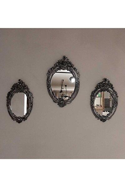 Peramari Dekoratif Polyester Üçlü King Ayna Takımı Gümüş Eskitme