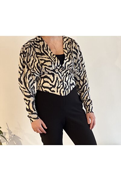 Zebra Desen Siyah Saten Gömlek