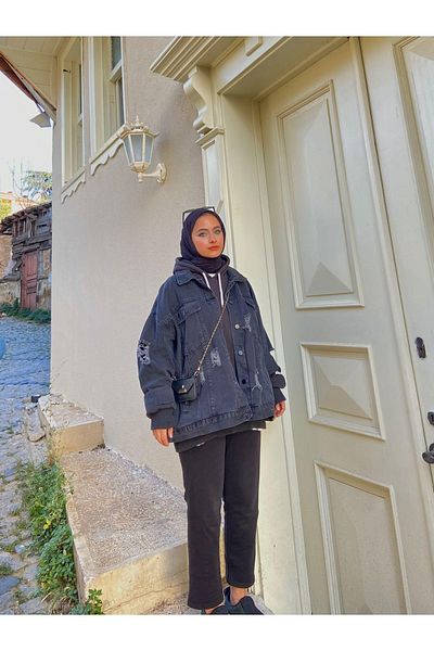 lurex moda Jachetă oversize din denim ruptă