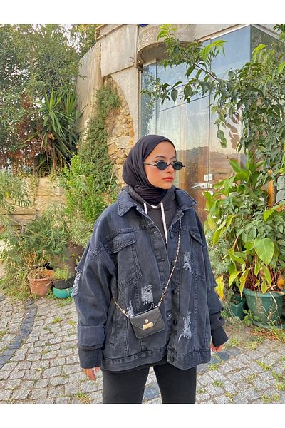 lurex moda Jachetă oversize din denim ruptă
