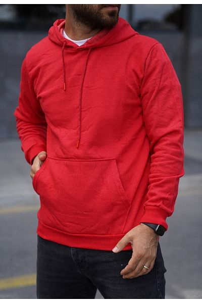 FATELLA Unisex Kangaroo Pocket Front Closed Crew Neck Hooded Basic Sweatshirt