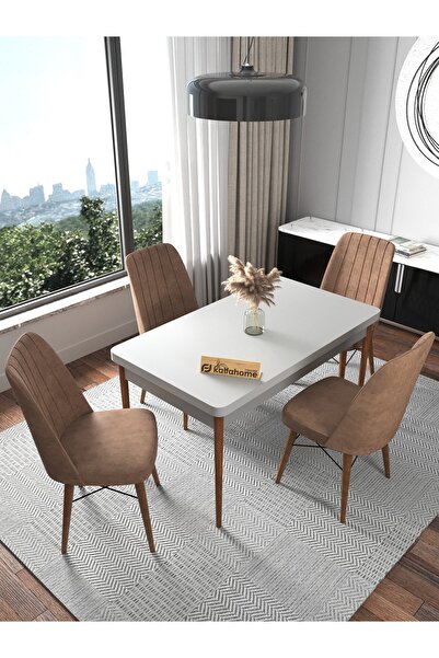 Kaffahome Fixed Serisi Beyaz 70x110 Sabit Masa Yemek Masası Mutfak Masası Mas...