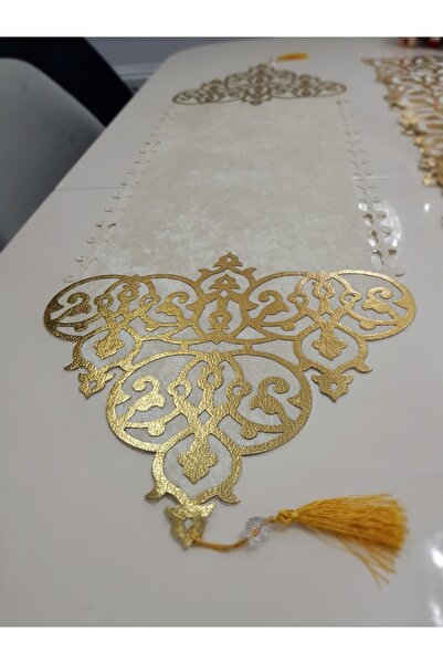 KEÇECİ ŞEYDA Runner-ranır-orta Sehpa Örtüsü 100x30 Cm Kadifeli Derili