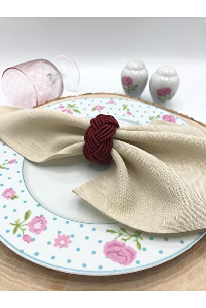 KATMERTEKS 12 Adet Bordo Peçete Yüzük Halkası Hasır Model