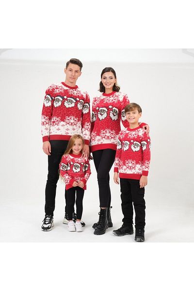 A&O Style Red Christmas Themed Family Combination Knitwear Sweater
