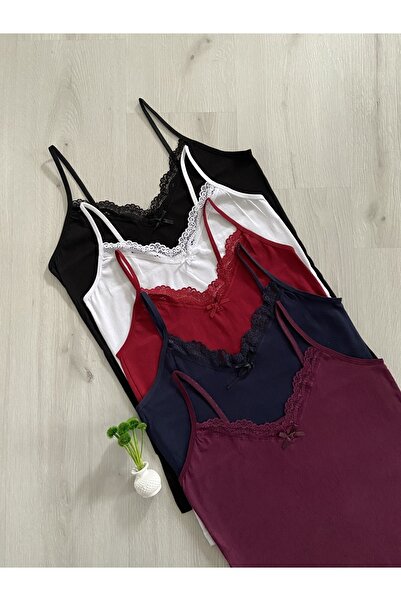 ParisTrend Dantelli 5 Adet Ip Askılı Pamuklu Penyekadın Atlet