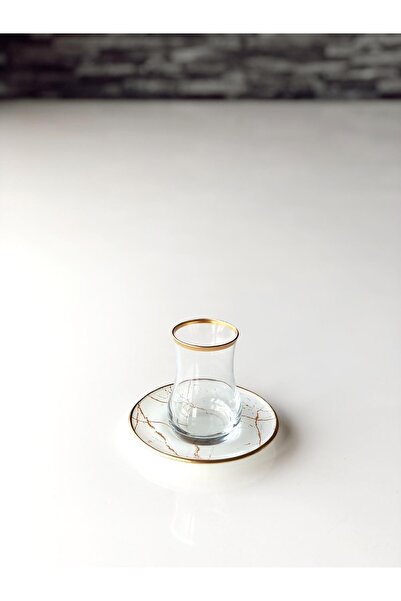 GÜRCÜGLASS Beyaz Mermer 12 Prç Çay Seti.