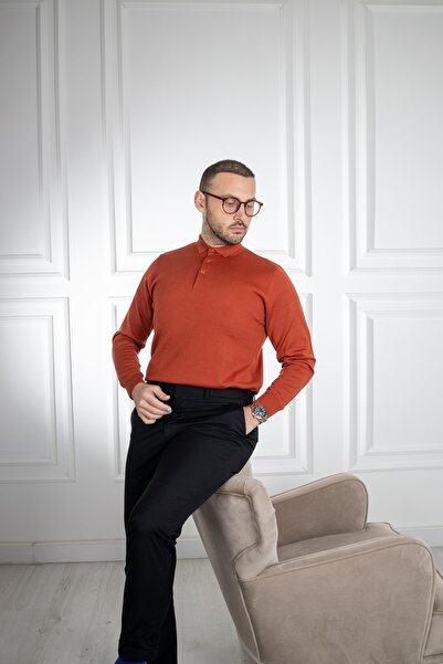 Sarar Сорочка-поло з коміром, цегляно-червона, трикотажна