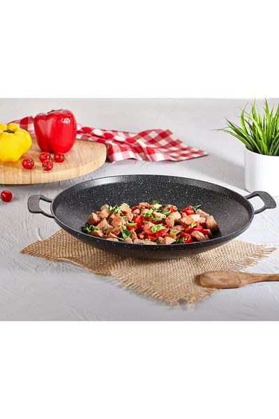 Lines Multi-Purpose Granite Cooking Pan - Double-Way Cast Iron Sheet Roasting Pancake Pan - Black