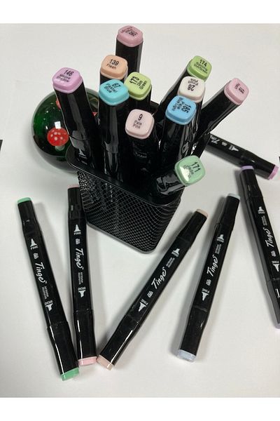 Tinge Double Tip Marker Pen Set 14 Colors Mixed Pastel Shades
