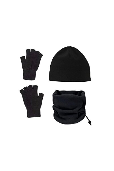 NOBLE STORE Μαύρο Fleece Beanie - Fleece Neck Collar - Wool Cut Gloves Σετ 3 ...