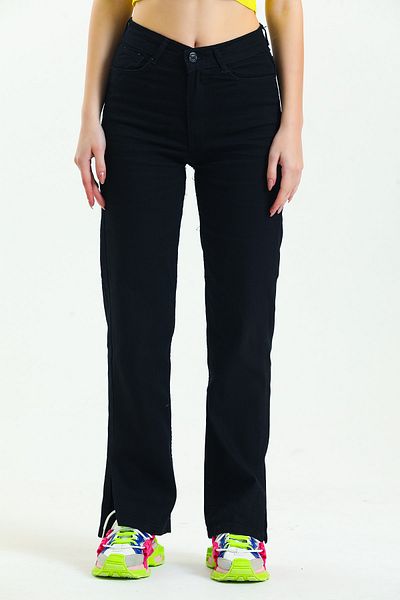 SHEVEGA Black Leg Slit Wide Leg Loose Jeans