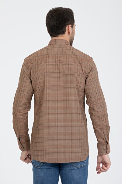 Varetta Ανδρικό καφέ καρό μακρυμάνικο πουκάμισο με τσέπη