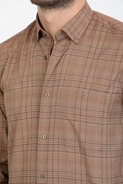 Varetta Ανδρικό καφέ καρό μακρυμάνικο πουκάμισο με τσέπη