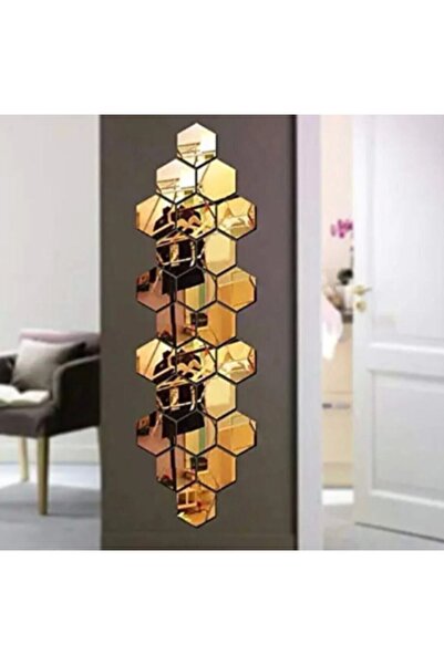 MİNAY HOME Bal Peteği Dekoratif Ayna Pleksi 12 Adet ( 11 X 10 Cm )