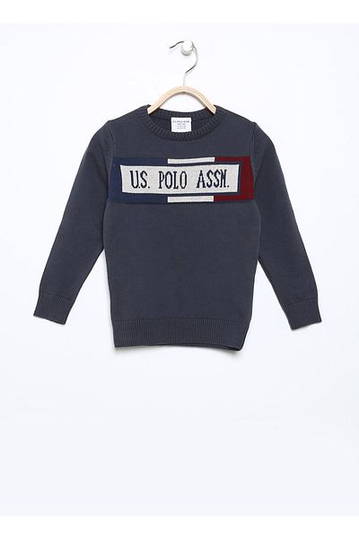 U.S. Polo Assn. Crew Neck Plain Gray Melange Boy's Sweater Parskids