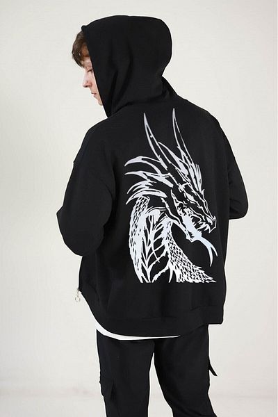 ciwi&life Unisex Reflector Print Dragon 2ip πλεκτό ύφασμα με φερμουάρ Oversize Ζακέτα φούτερ
