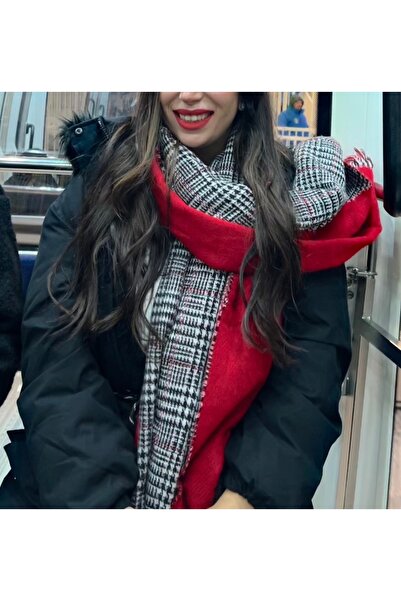 sema aksesuar Eșarfe groase de lână cu două fețe în carouri roșii pentru femei - Cadou de Ziua Îndrăgostiților - Eșarfe în carouri