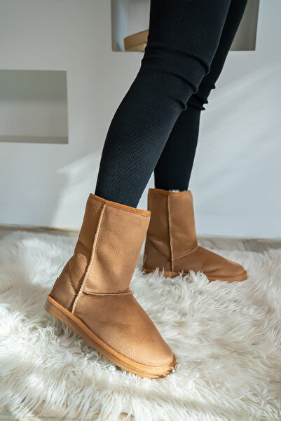 Shupe Kadın Taba Süet Bot Orta Boy Kışlık Içi Kürklü Bot