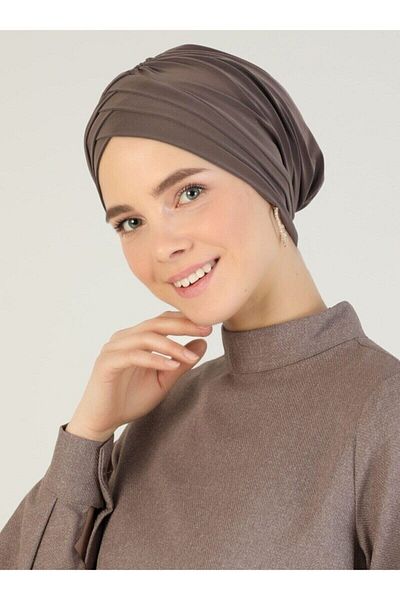 Naciye Sultan Crossed Three Bands Sea Bonnet Ready Turban Hijab Hijab Bonnet Dark Mink