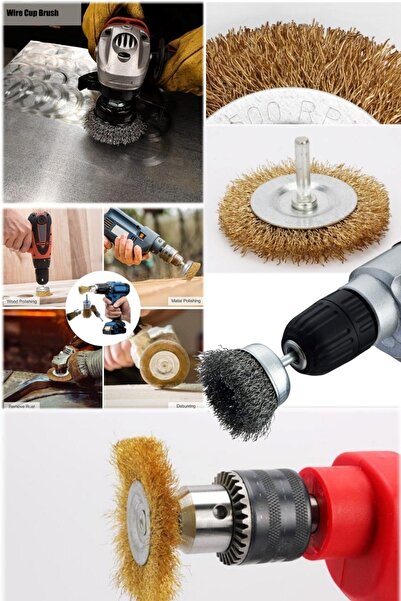 epazzar 6'lı Tel Fırça Matkap Ucu Aparatı Pimli Taşlama Kir Pas Sökücü Temizl...