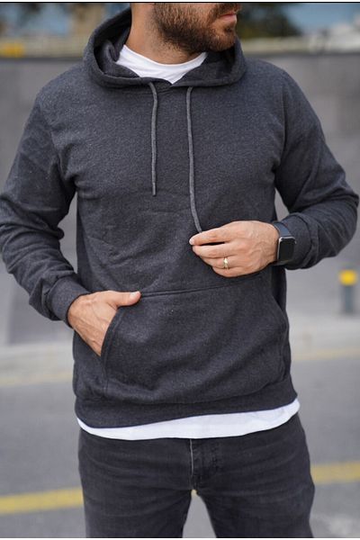 FATELLA Unisex Kangaroo Pocket Front Closed Crew Neck Hooded Basic Sweatshirt