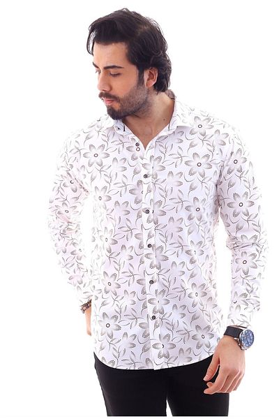 ALTEGRO Men's White Slim Fit Long Sleeve Printed Shirt