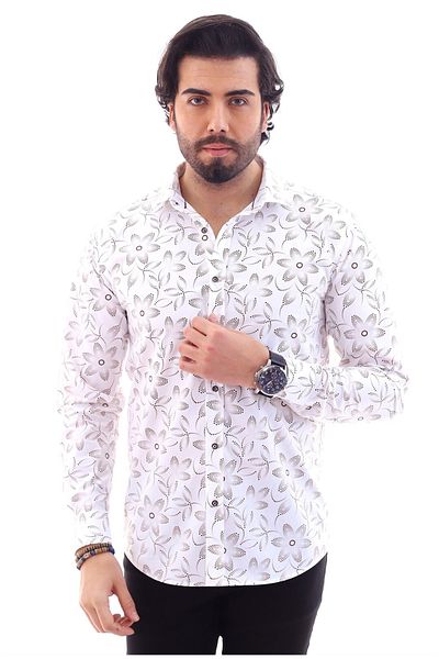 ALTEGRO Men's White Slim Fit Long Sleeve Printed Shirt