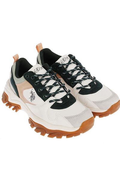 U.S. Polo Assn. US Polo Assn. Pantofi sport pentru femei, alb-verde, în stil casual, cu talpă groasă