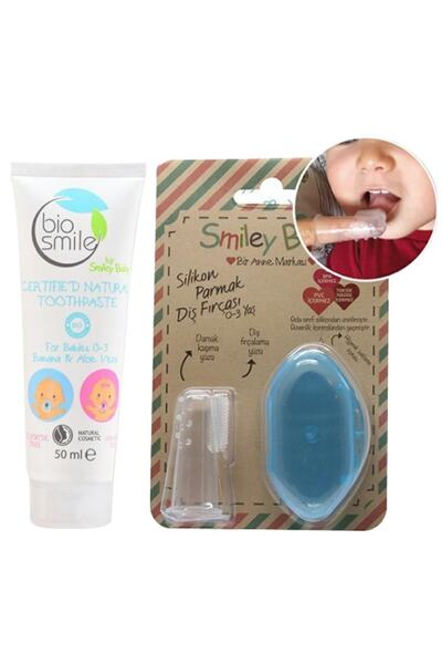 Bio Smile Aloevera&amp;muz Diş Macunu 50ml Smileybaby Mavi Parmak Fırçası