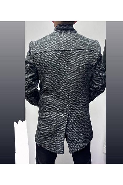 DYNAMO Men's Black Color Woolen Judge Collar Cashmere Coat 9005