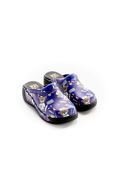 DRMOON Teddy Bear Patterned Wedge Sole Genuine Leather Sabo Slippers