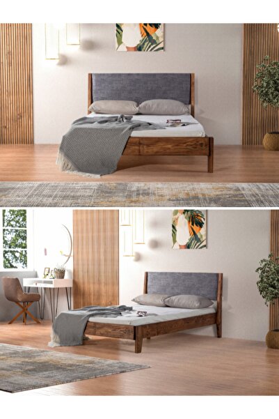 Genel Markalar Berxo Masif Doğal Ahşap Çam Çift Kişilik Konfor Başlıklı Karyola