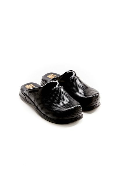 DRMOON Genuine Leather Black Sabo Slippers