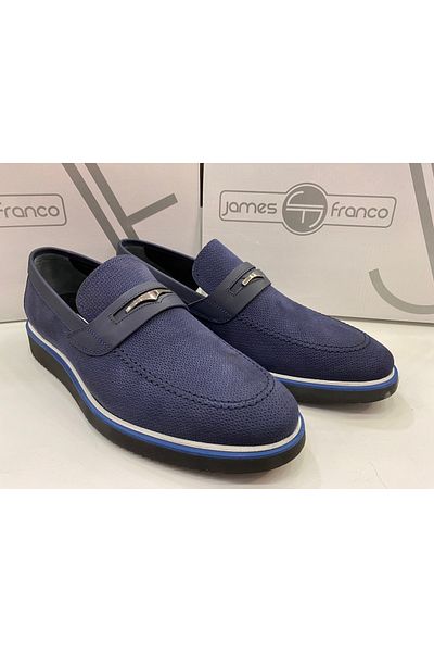JAMES FRANCO Ανδρικά δερμάτινα παπούτσια Navy Blue Chain Nubuck