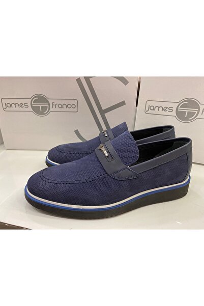 JAMES FRANCO Pantofi din piele nubuck cu lanț albastru bleumarin pentru bărbați