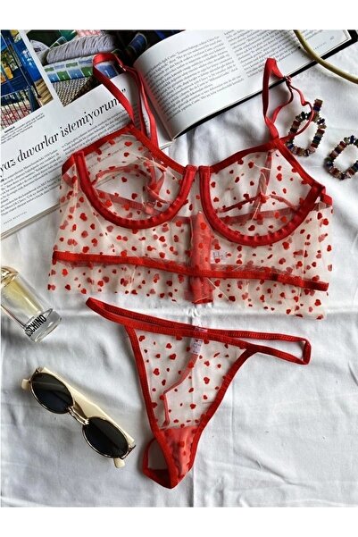 Genel Markalar Kadın Fantezi Vintage Puantiye Takım Transparan Korse Siyah Bü...