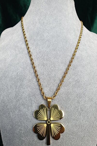 stainles steel Çelik Kolye Kararmaz Bozulmaz Kalın Zincirli Büyük Yonca Kolye