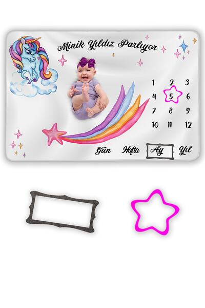 Moky Design Kız Bebek Anı Battaniyesi, Çok Geniş 150X100cm, Aylık Fotoğraf Çekim Arka Planı, Yenidoğan Hediyelik