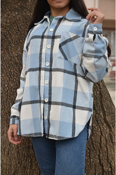 BS Bahriye Sevinç Kadın Ekoseli Tek Cepli Kalın Kumaş Oduncu Gömleği