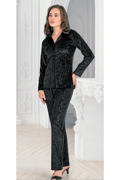 FLZ Set pijama catifea neagra cu nasturi