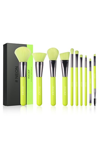 Z'oreya Neon Green 10 Piece Modern Makeup Brush Set -826334