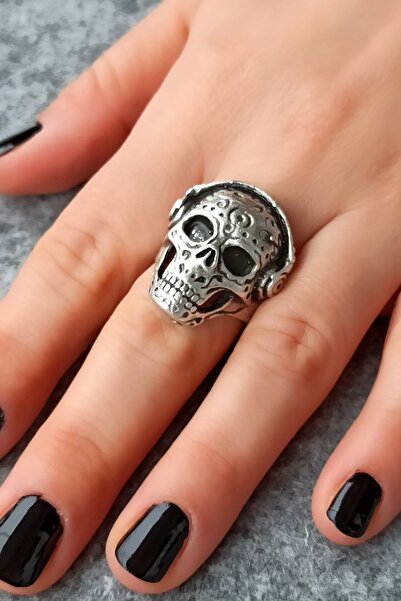 Fildişi Aksesuar Dj Kulaklıklı Kuru Kafa Şekilli Erkek Yüzük Gümüş Kaplama Ay...