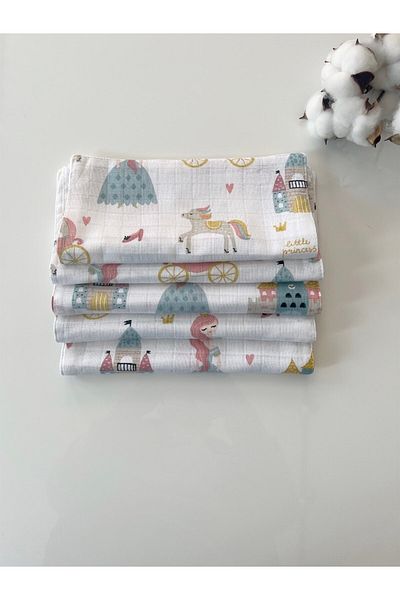 Jaju Baby Princess 5 Pieces 100% Cotton Double Layer Muslin Fabric Shoulder Cover Mouth Handkerchief Back Handkerchief